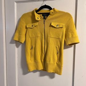 Mustard Yellow Mock Neck Moto Sort Sleeve Cardigan Small Petite